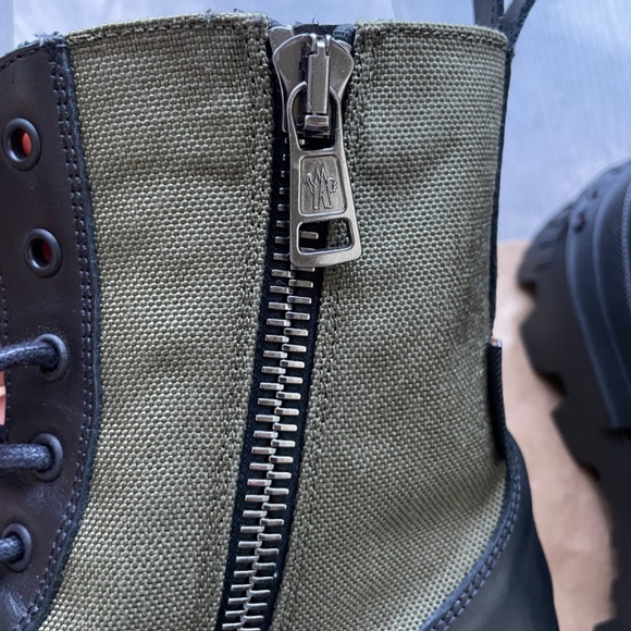 Moncler 10US/43 Military Green Konture Leather Cordura Combat Pocket Ankle Boots - Picture 10 of 11